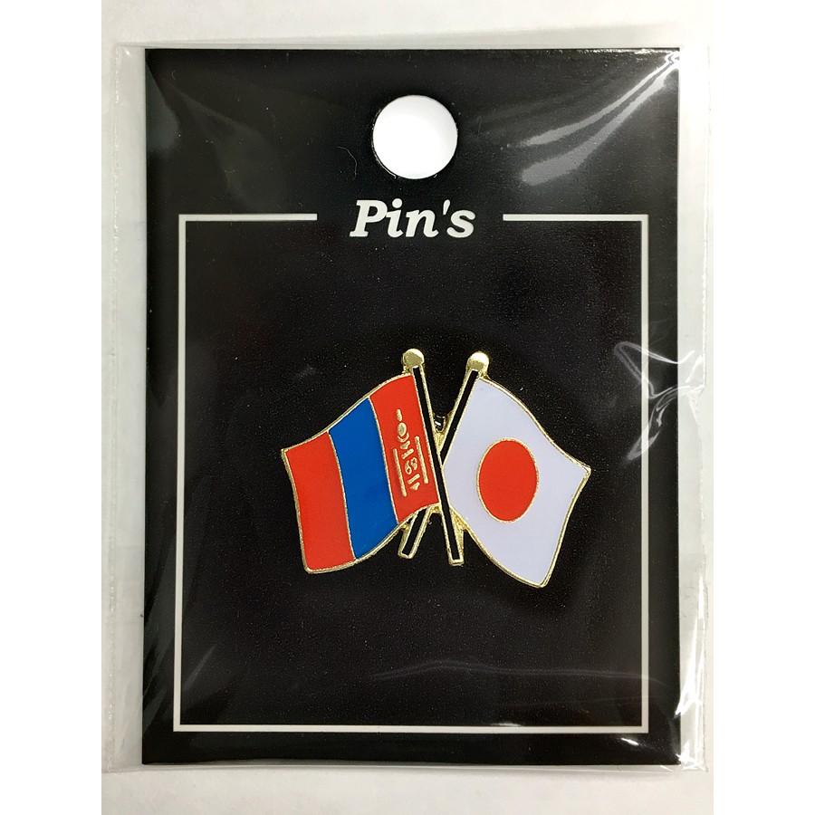 TOSPA ピンバッジ2ヶ国友好 日本国旗 モンゴル国旗 約20×20mm : トスパ