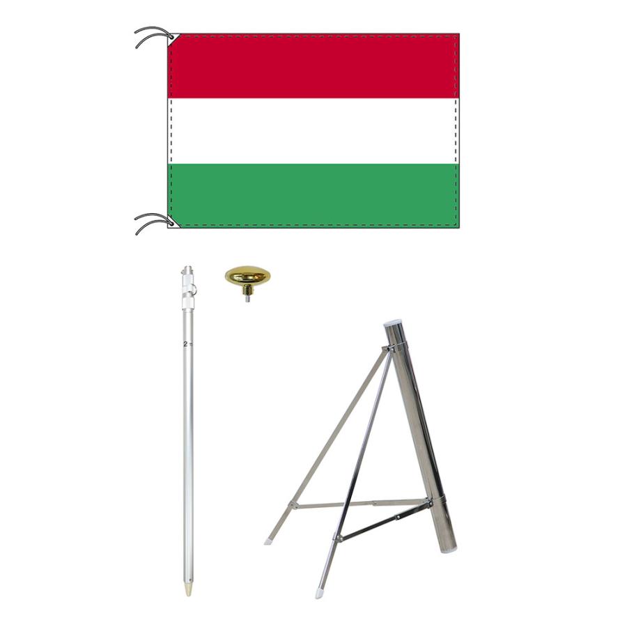 TOSPA ハンガリー 国旗 スタンドセット 90×135cm 国旗 3mポール 金色扁平玉 新型フロアスタンドのセット 世界の国旗シリーズ