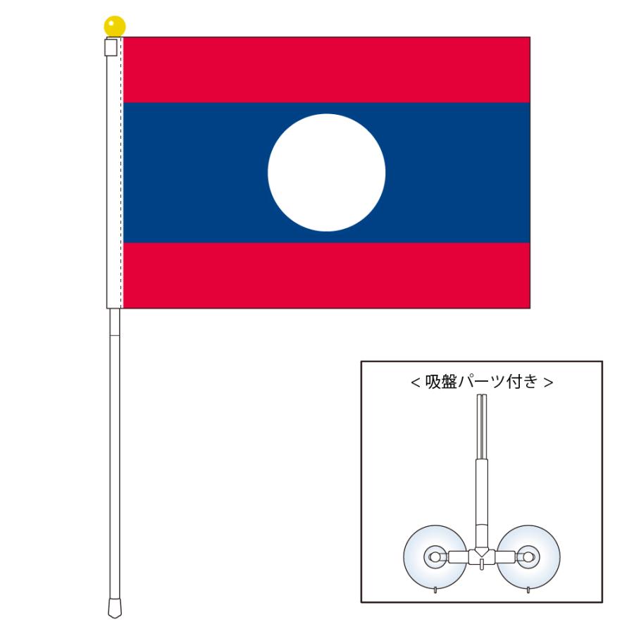 ラオス 国旗 ポータブルフラッグ 吸盤付きセット 旗サイズ25×37.5cm