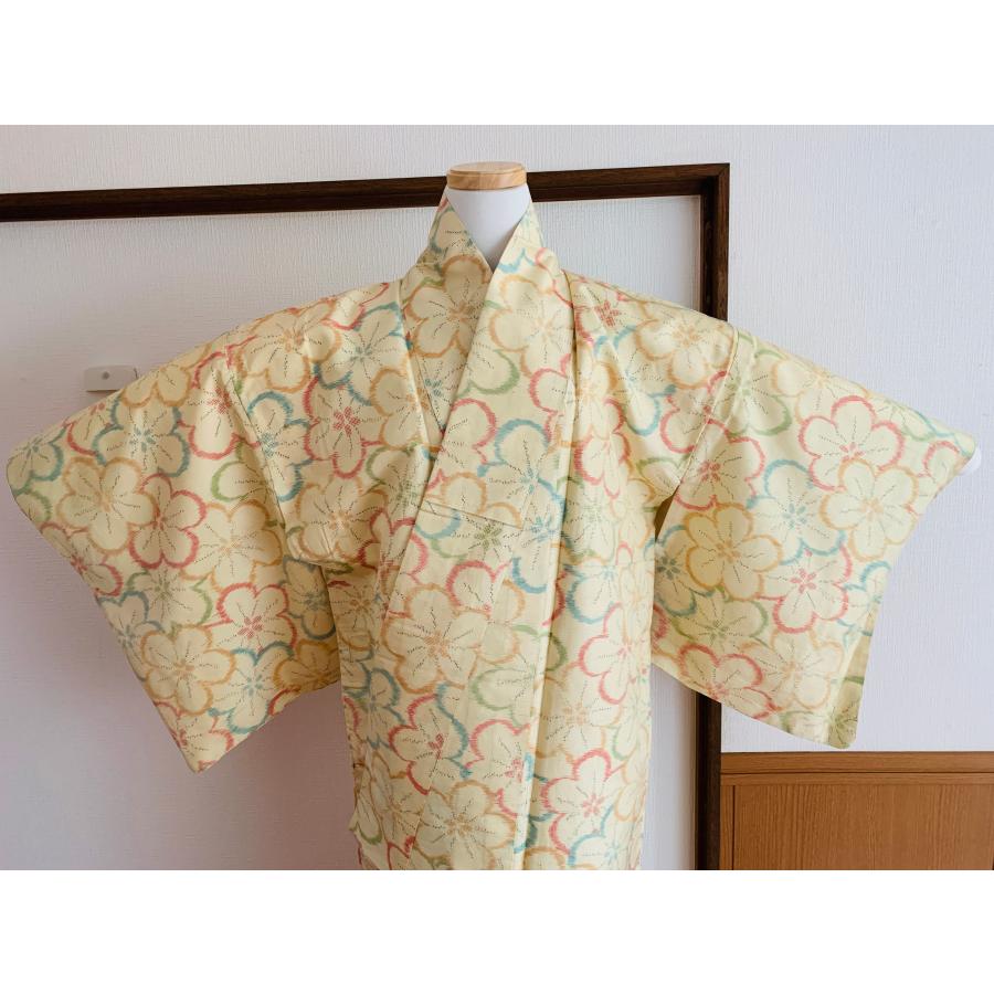 着物 小紋 花柄 桜 黄色 イエロー 身丈約155cm 裄丈約66cm TCS着物 W25