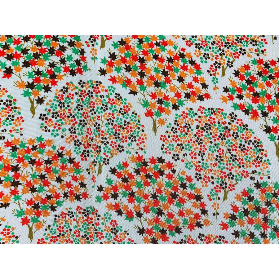 着物 小紋 正絹 / 草花文 紅葉の柄 もみじ イチョウ型の中に花々 身丈