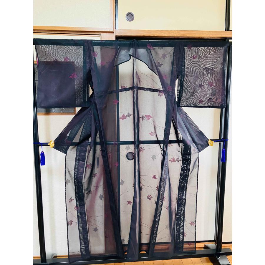 着物 小紋 正絹 / 黒色系 草花文 透け 身丈約146.5cm 裄丈約63cm 着物 小紋 正絹 / 黒色系 草花文 透け 身丈約146.5cm 裄丈約63cm
