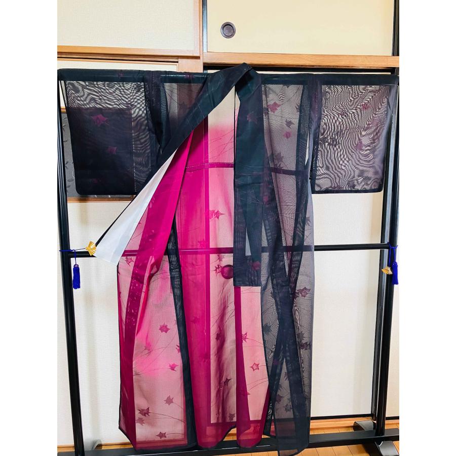 着物 小紋 正絹 / 黒色系 草花文 透け 身丈約146.5cm 裄丈約63cm 着物 小紋 正絹 / 黒色系 草花文 透け 身丈約146.5cm 裄丈約63cm