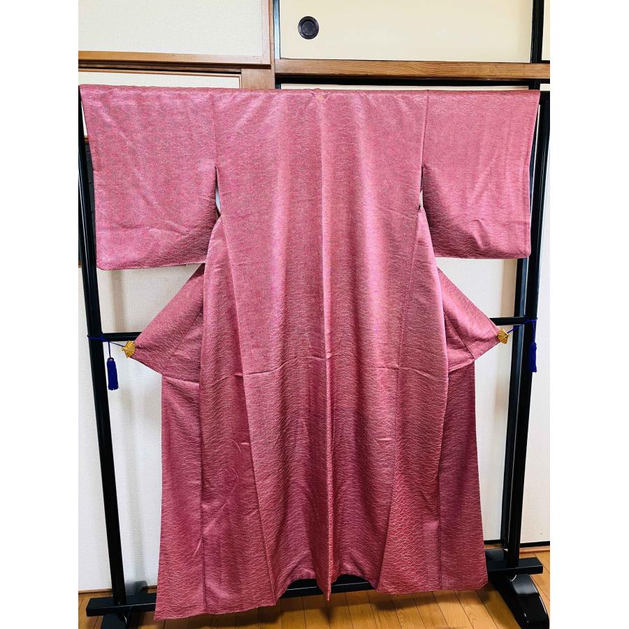 小紋 強まり 身丈170.5cm 裄丈67cm M 袷 草花 道長取り ぼかし 縮緬 紫 