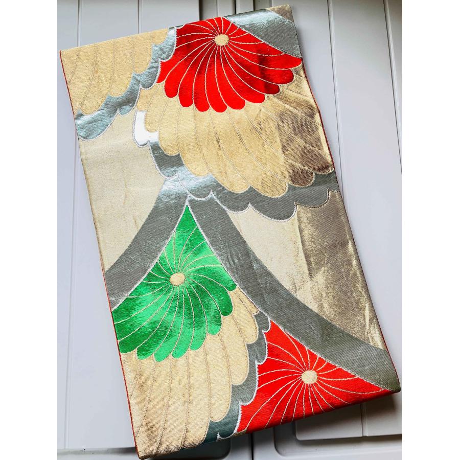袋帯 正絹 / 金色系 ゴールド系 豪華な柄 菊 幅約31cm 着物帯 TCS着物 