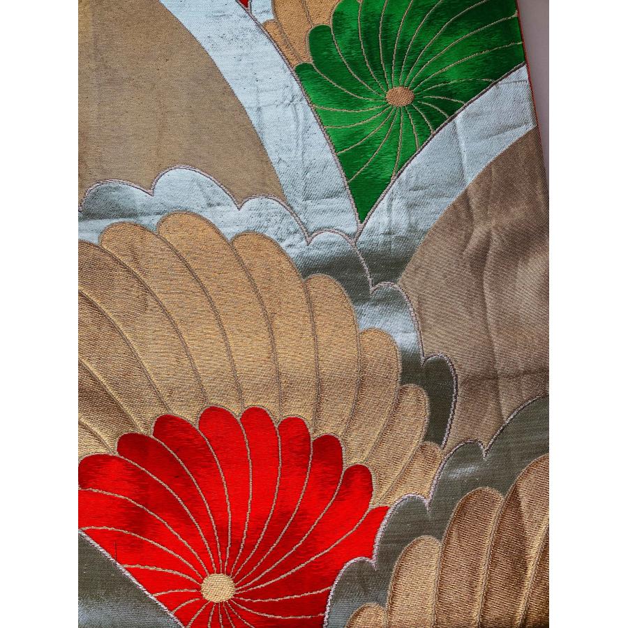 袋帯 正絹 / 金色系 ゴールド系 豪華な柄 菊 幅約31cm 着物帯 TCS着物 袋帯⑧ 金色系 菊 藤