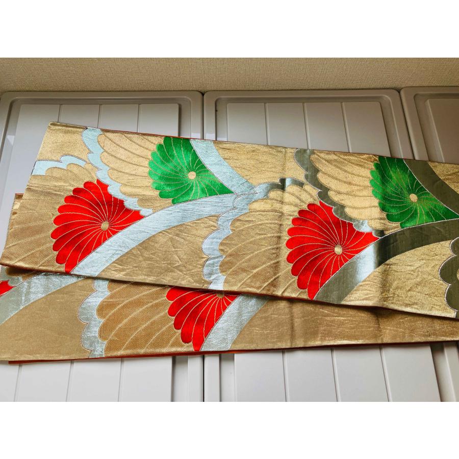 袋帯 正絹 / 金色系 ゴールド系 豪華な柄 菊 幅約31cm 着物帯 TCS着物 袋帯⑧ 金色系 菊 藤