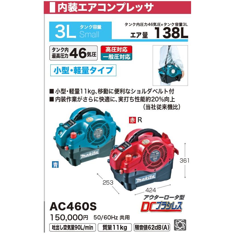 マキタ（makita） AC460SR 赤 エアコンプレッサー タンク3L 高圧×1 常 