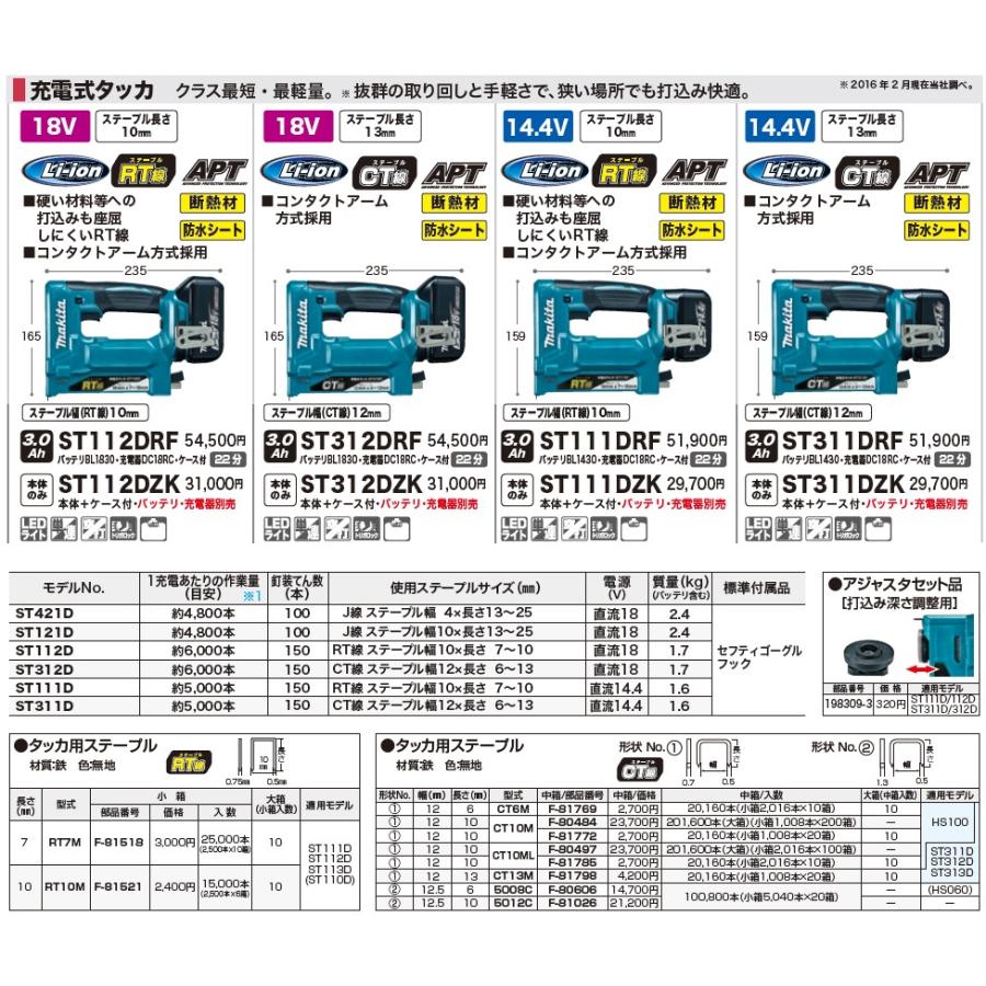 Makita - 新品・未使用【マキタ】 18V 充電式タッカ ST312DZK 本体+ケース マキタ マキタ(makita) ST312DZK 充電式タッカー【ステープル