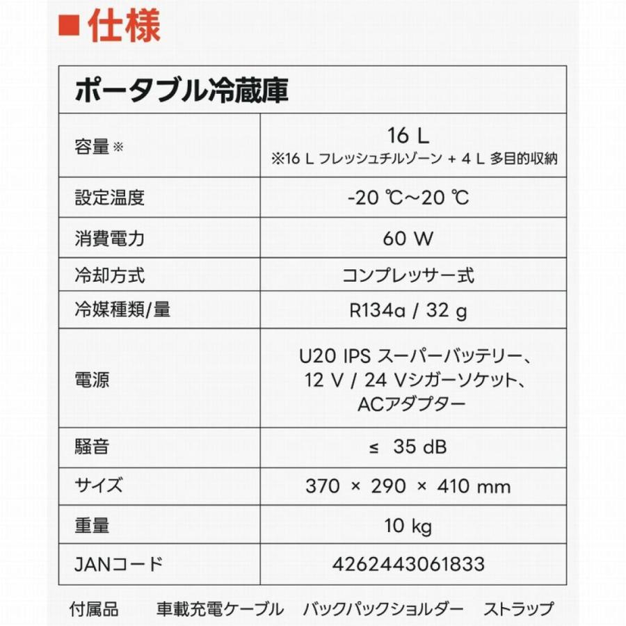 イチネンアクセス Litheli バックパック型 ポータブル冷蔵庫 FrozenPack 16L -20℃〜20℃設定 バッテリー付属 アウトドア 車載 キャンプ用の画像