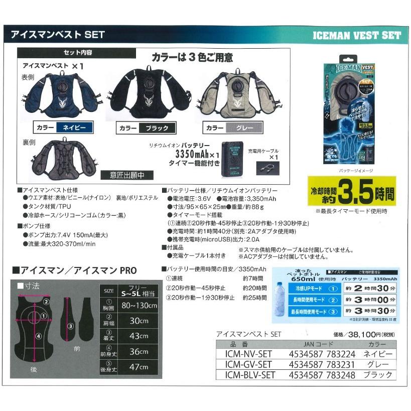 山真製鋸(YAMASHIN)　水冷インナー　アイスマン　ベストネイビー　バッテリーセット　ICM-NV-SET