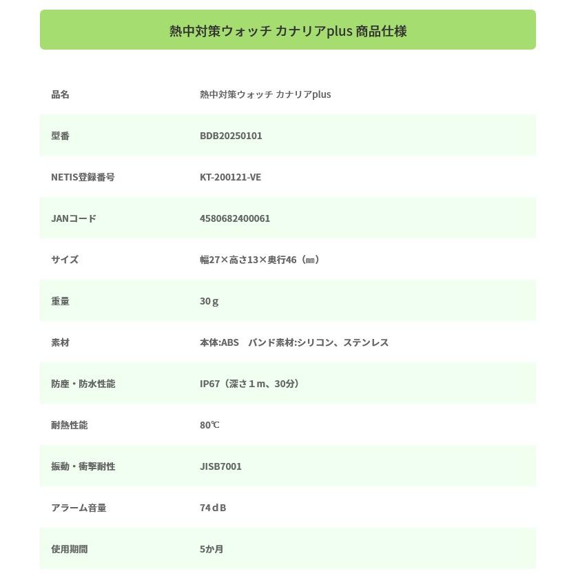 熱中対策ウォッチ カナリアPlus】2025年モデル 5ヶ月使い切り型 IP67