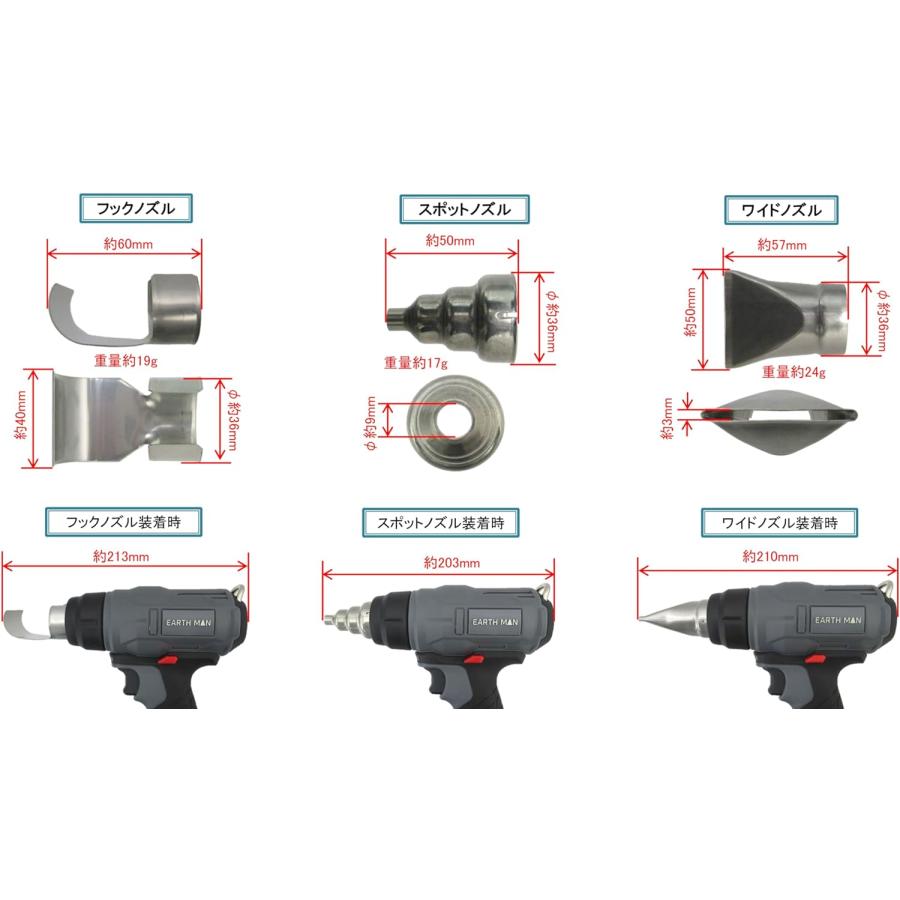 高儀 EARTH MAN(アースマン) 18V 充電式 ヒートガン SL-HG550-AS ノズル3種類 バッテリーパック4.0Ah 充電器付き 550度 コードレス ホットガン ヒートエアガン S｜total-homes｜05
