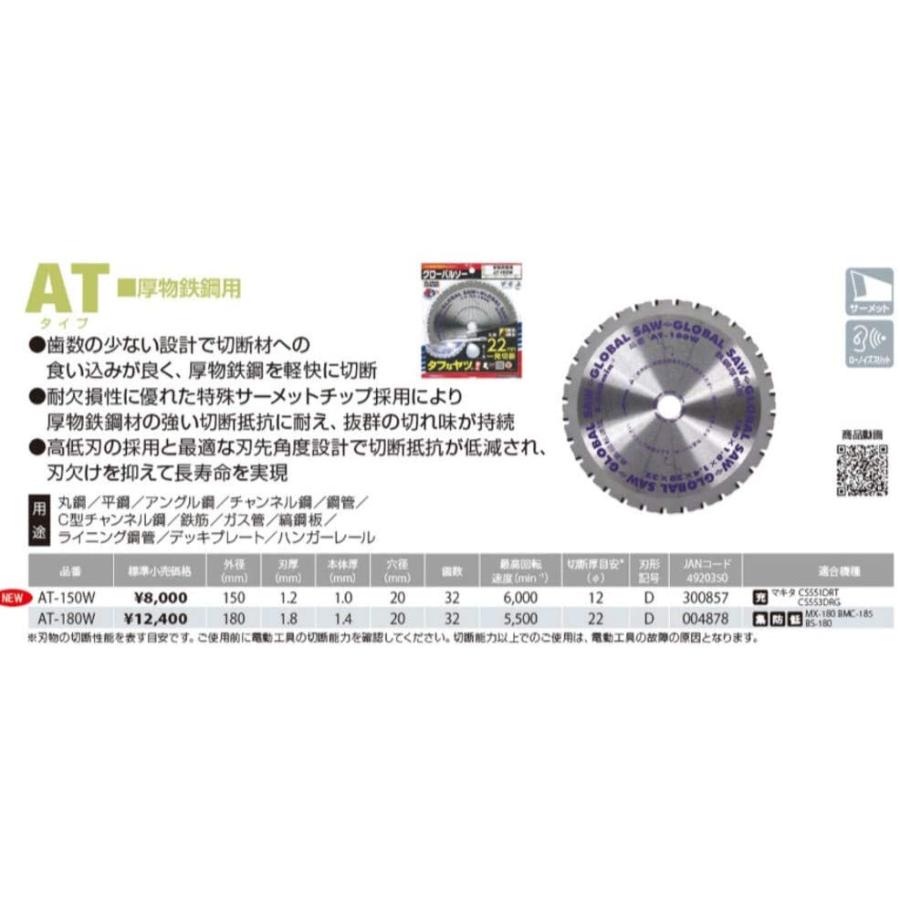 1箱分10枚セット】モトユキ チップソー AT150W 【厚物鉄鋼用】