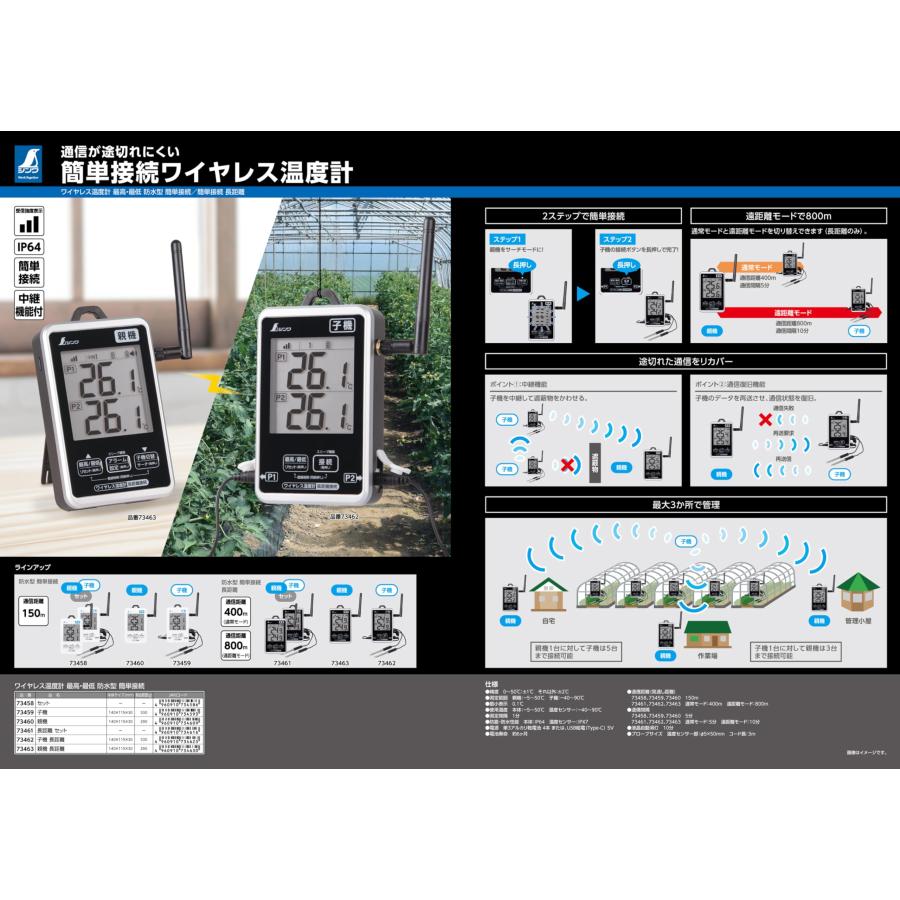 シンワ シンワ測定 ワイヤレス温度計 73458 最高・最低 防水型 簡単