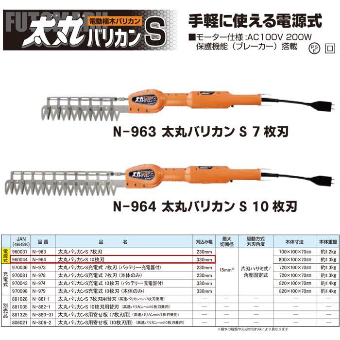ニシガキ 太丸バリカン S 10枚刃 刈幅330mm 日本製 N-964 コード長0.2m
