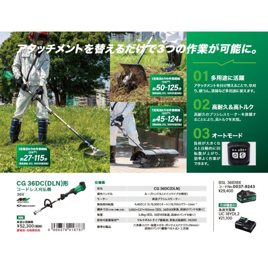 HiKOKI（ハイコーキ） 36Vマルチボルトコードレス刈払機 CG36DC(DLN