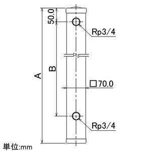 カクダイ ステンレス水栓柱 6161BS-20×1500 湯水兼用 20ミリ 70角_2