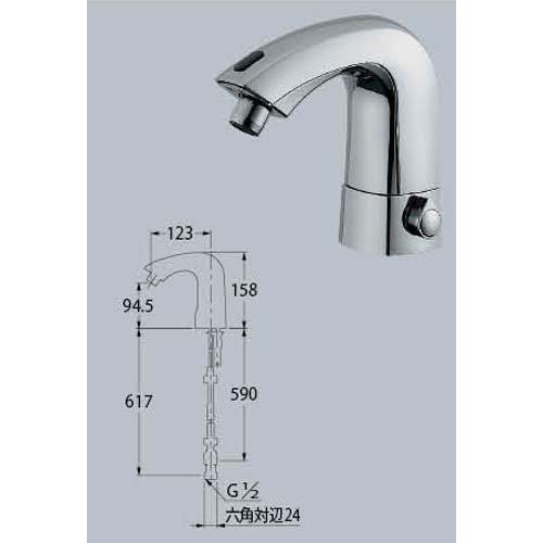 カクダイ センサー混合栓 713-401 電池内蔵 自動水栓 取付穴径25-38mm_1