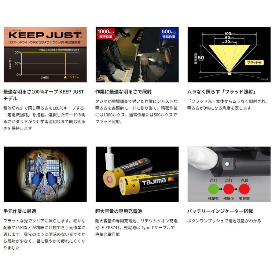 タジマ(TJMデザイン) キープジャスト ブースト1000lm充電池セット(外部) KJS100A-B47 最適な明るさ100％キープ_5