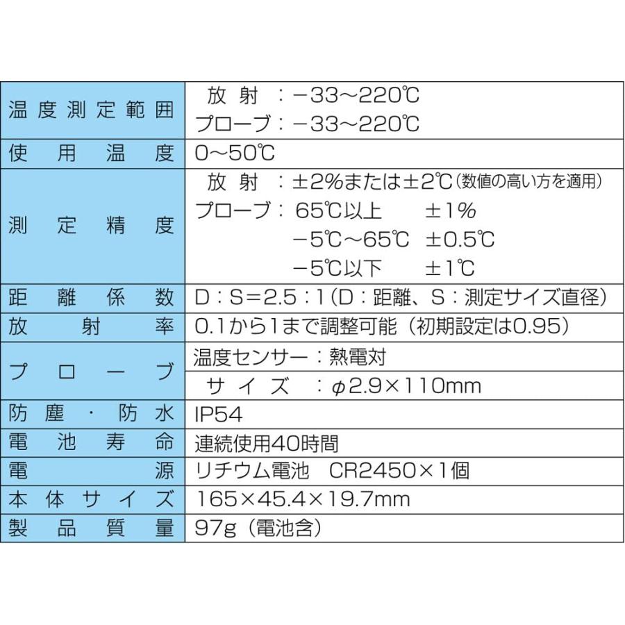 シンワ シンワ測定 73017／放射温度計 D 防塵防水 プローブ付 放射率