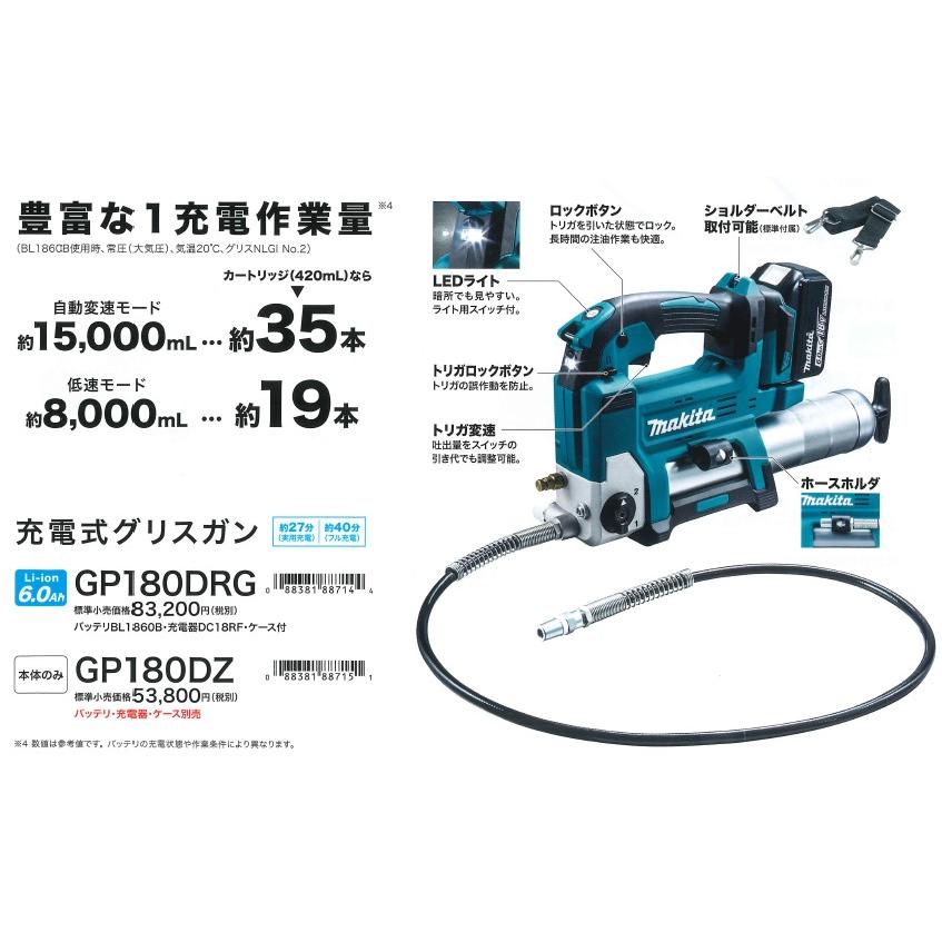 マキタ（makita） GP180DZ 充電式グリスガン 18V【本体のみ】 : Total 