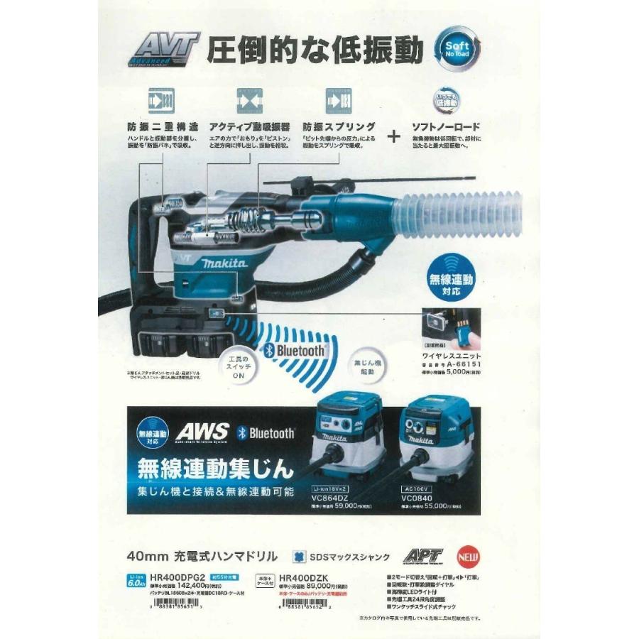 マキタ(makita) HR400DPG2N 40mm充電式ハンマドリル セット品 18V+18V=36V｜total-homes｜02