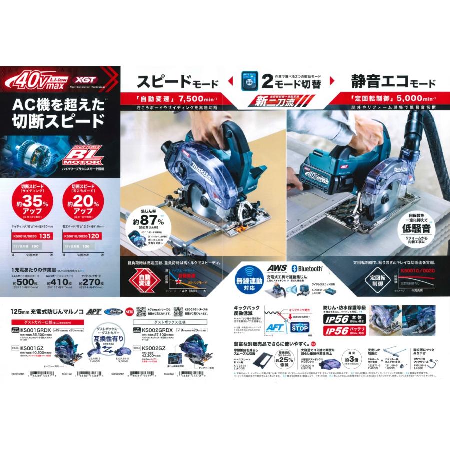 マキタ（makita） KS001GRDX 充電式防塵マルノコ 40V【刃物径