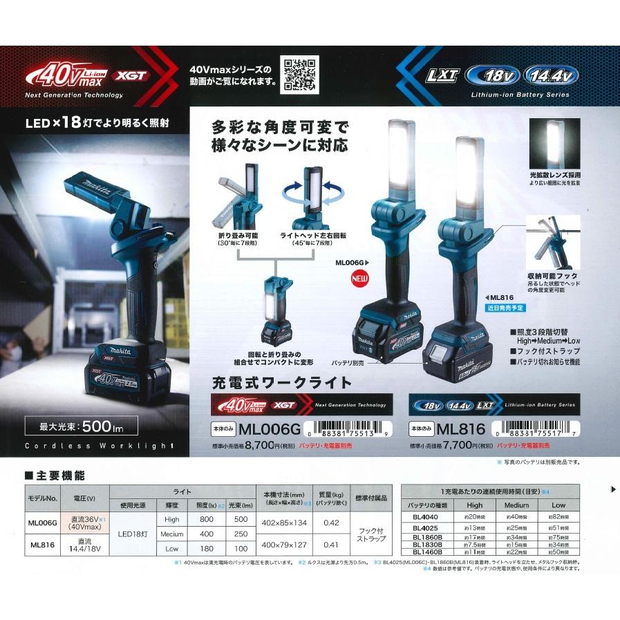 マキタ(makita) ML816 充電式LEDワークライト【本体のみ】18V/14.4V :ml816:Total Homes - 通販 - Yahoo!ショッピング マキタ(makita) ML816 充電式LEDワークライト【本体のみ】18V/14.4V :ml816:Total Homes - 通販 - Yahoo!ショッピング