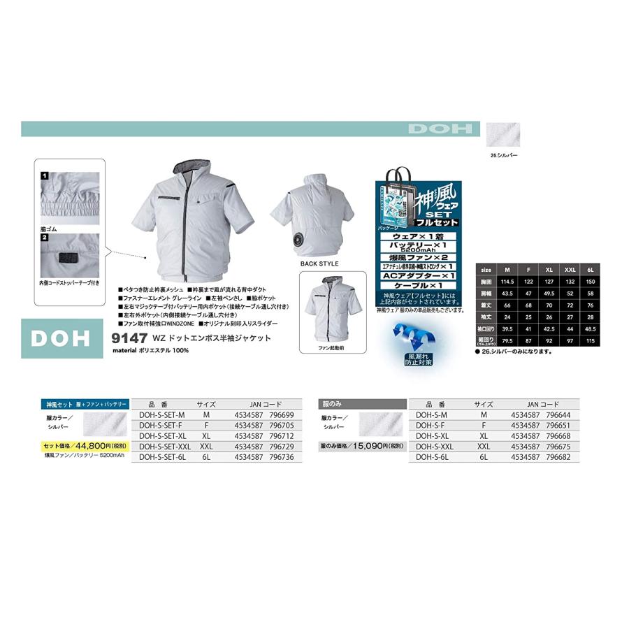 桜瑪瑙 山真製鋸(YAMASHIN)神風ウェア DOH JACKETフルセット DOH-S-SET-M シルバー/Mサイズ 通販 山真 YAMASHIN 神風 空調服 サイズM