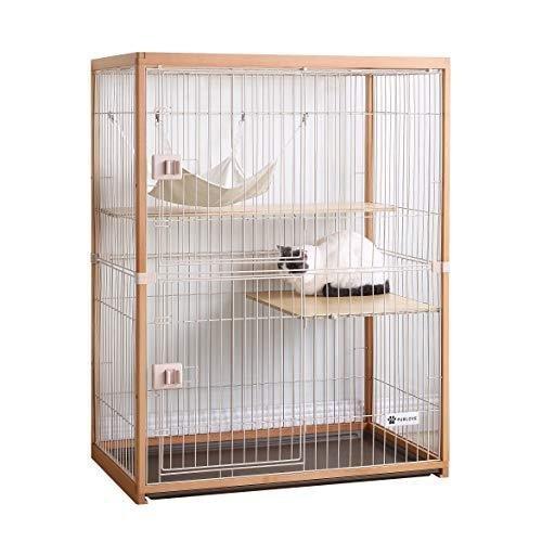 値頃 ネコ キャットハウス おしゃれ 猫ゲージ 大型 ハンモック付 木製フレーム 3段 キャットケージ ケージ 猫 Freeberty Freeberty トイレ用品