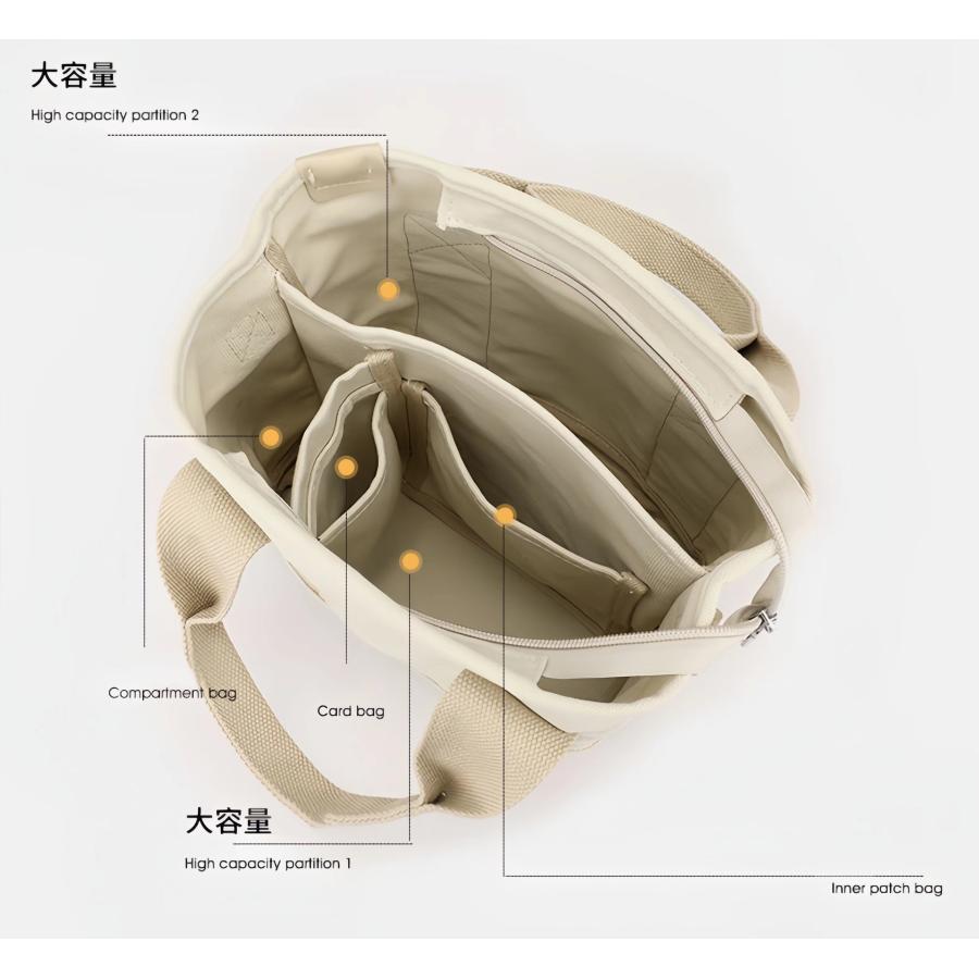 トートバッグ 小さめ レディース 帆布 ミニトートバッグ 仕切り 2way ポケット多い ショルダー ファスナー付き 大容量｜totomarket｜19