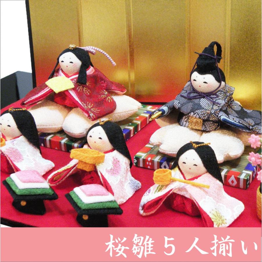 送料無料 ちりめん 雛人形 桜雛 五人揃い お雛様 ひな祭り 龍虎堂