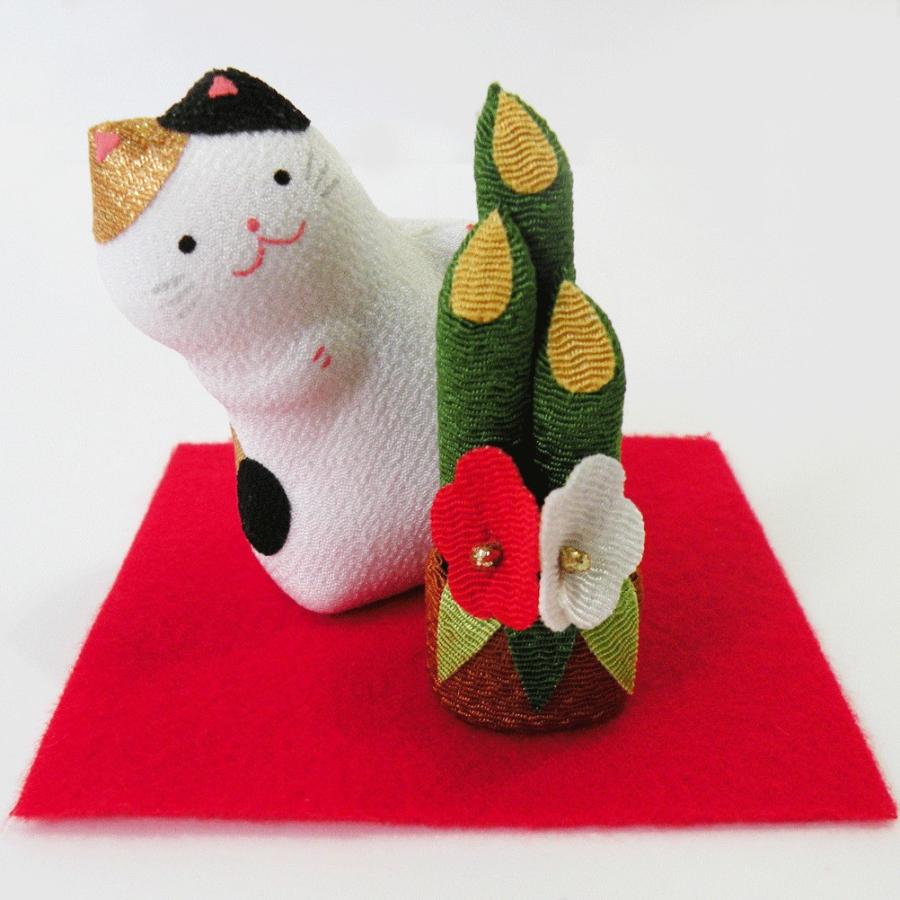 正月飾り のぞき猫と門松 龍虎堂 リュウコドウ ちりめん細工 日本製