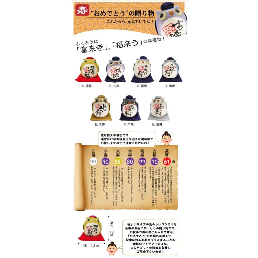 縁起物 ちぎり和紙 長寿の祝いふくろうF 卒寿 龍虎堂 フクロウの置物