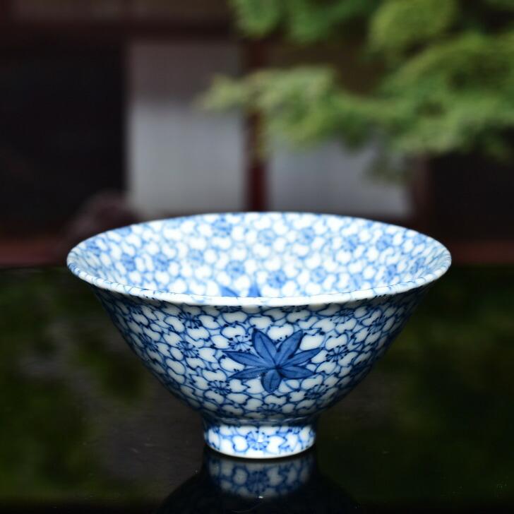 京焼 清水焼 陶あん 染付 小紋 盃（雲錦手 青）_2