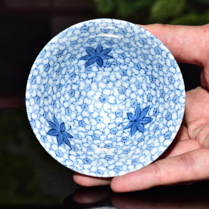 京焼 清水焼 陶あん 染付 小紋 盃（雲錦手 青）_5