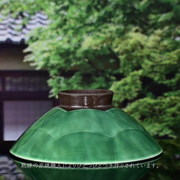 京焼 清水焼 陶あん 色絵付け 大鉢 菓子鉢(緑地×月下美人) : 陶あん