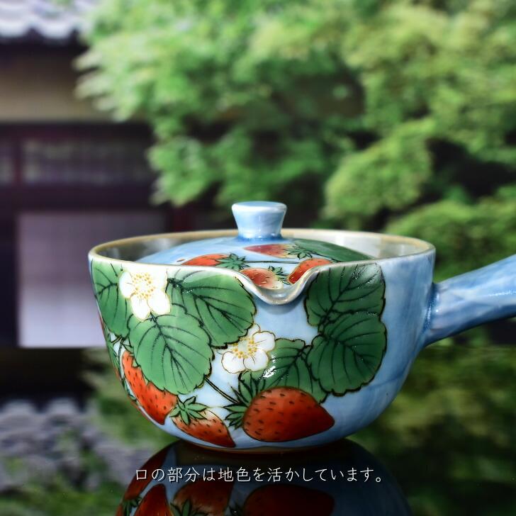 京焼 清水焼 陶あん 色絵付け 急須(水色地×苺) : 陶あんYahoo!店 京焼 清水焼 陶あん 色絵付け 急須(水色地×苺) : 陶あんYahoo!店