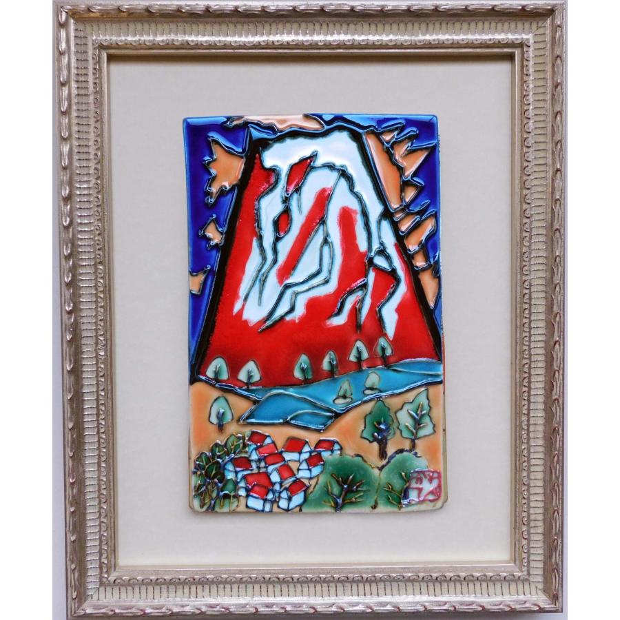 感動伝わる開運　赤富士陶板・雪陽炎昇る AKF−J18-2 陶板サイズ約180×115×7ミリ 額サイズ外寸285×240ミリ【川田美術陶板】 | 