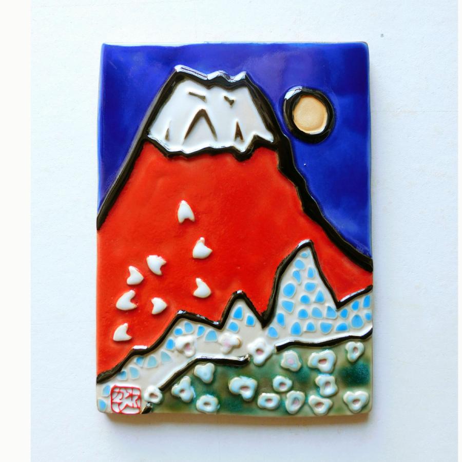 開運赤富士陶板「赤富士　梅と舞い桜」額装 商品番号 AKF−J23 陶板サイズ 約175×130×7ミリ 　額サイズ 外寸285×240ミリ |  | 02