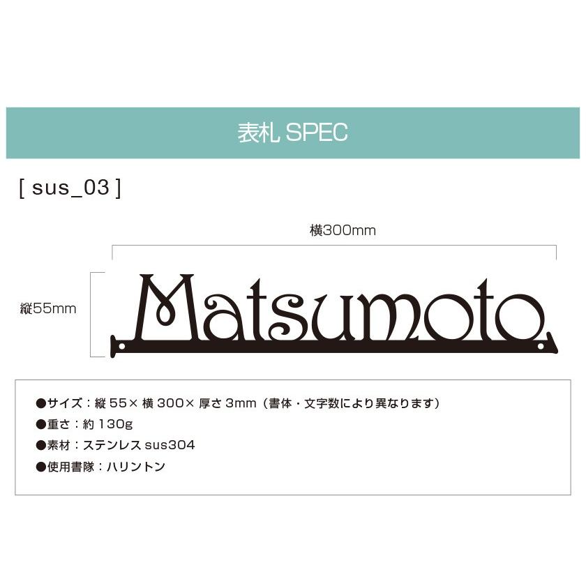 表札 ステンレス 戸建 おしゃれ  アイアン（sus切り文字表札 sus3ハリントン 縦55mm横300mm） 矢印 アンダーバー アルファベット サイズ変更可 2色 シンプル |  | 04
