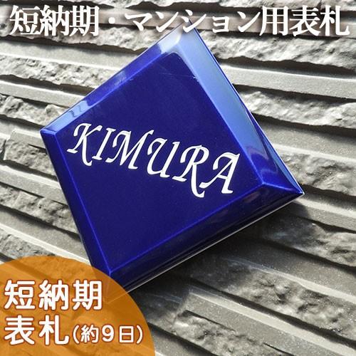 （タイル表札）爽やかなブルーが魅力。激安価格でプチサイズの凹文字タイル表札 プチメゾン ブルー T1 サイズ：約100×100×8mm | 