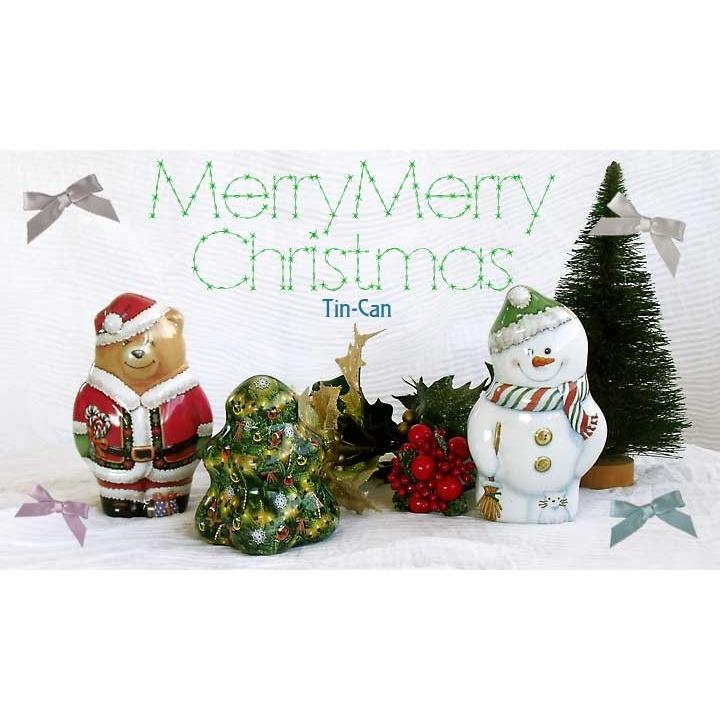 クリスマスティン缶 クリスマスツリー・雪だるま・サンタベア 小型