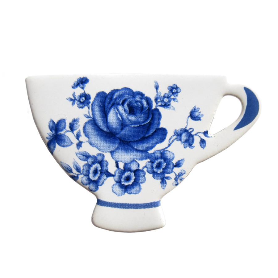 英国製 陶器 ブローチ ティーカップ ブルーローズ RC8 Stockwell Ceramics | 