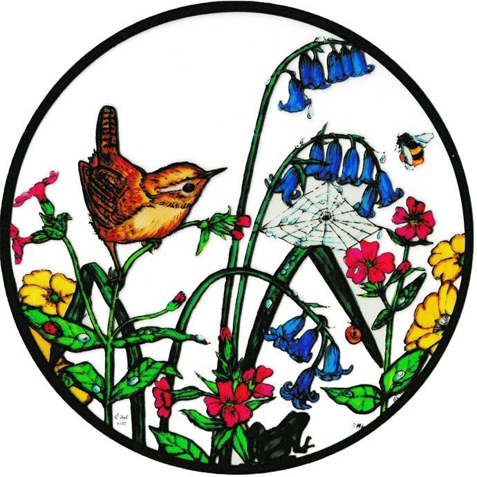 ステンドグラス シール ミソサザイ&ブルーベル 鳥 英国製 | 