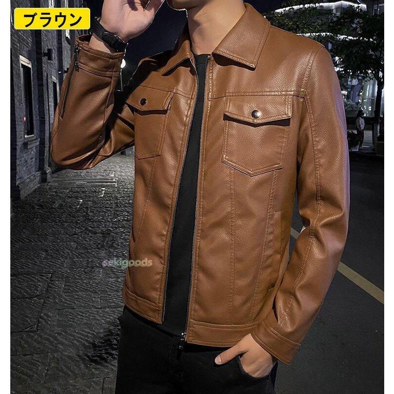 レザージャケット 革ジャン メンズ テーラード バイク ジャケット 大きいサイズ コーデ ビジネス ライダースジャケット 開襟 冬 暖かい 革ジャン レザージャケット サイズ M