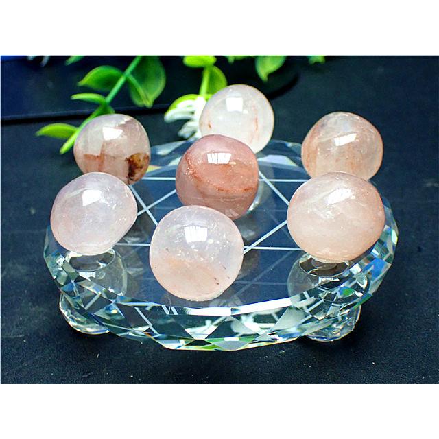 極少品☆天然赤ゴム花入り水晶丸玉七星陣陣185U7-25U08B : 水晶開運堂