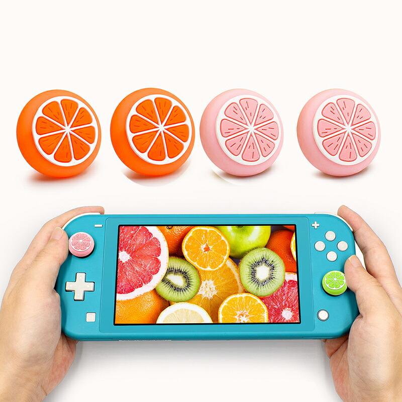 Nintendo Switch 有機ELモデル Switch Lite対応 アナログスティックカバー みかん 果物 柑橘 ミカン 蜜柑 ピンク オレンジ 各色2個 4個セット｜tougen｜02