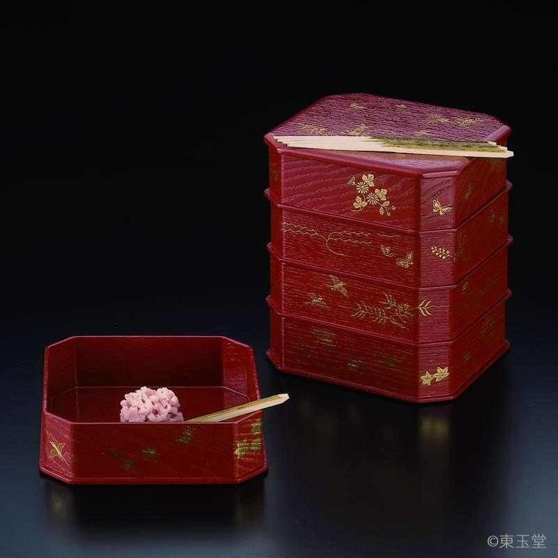 縁高重 朱塗 花鳥 淡々斎好写 中村湖彩作 : お茶道具東玉堂 ヤフー店 